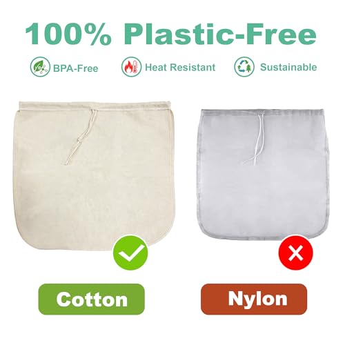 Reusable Nut Milk Bag 14x14in 3 Pack Natural Unbleached Cotton Strainer Bag | Large Cheesecloth Bag for Homemade Nut Milk, Cold Brew, Tea & Fruit Juice - color: 3 Pack