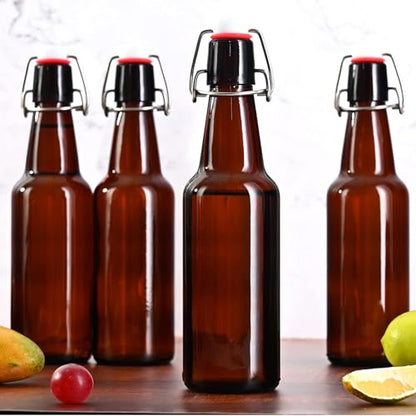 Amber Beer Bottles with Flip Caps, 12oz Glass Bottle with Swinging Top for Airtight Lids, Home Brewing and Fermentation Kombucha, Vanilla Extract, Beverage, Water, Kefir (12 Pack) - size: 12 Ounces (12 Pack)