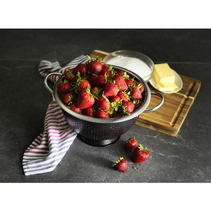 GoodCook Colander Premium Stainless Steel Construction with Handles and Elevated Pedestal Foot, 5-Quart, Black