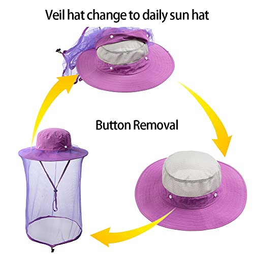 Mosquito Head net hat face Shield Fishing Cap bee Beekeeping Beekeeper Veil Hats for Men Women - color: Purple