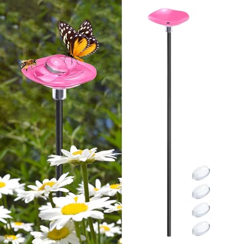 M METERXITY 1-Pack Bee Watering Station, 30cm/11.8 Inch Metal Bee Bath for Garden Water Feeder, Colorful Butterfly Bath Bowl for Outdoor/Garden/Yard Decor [Pink] - color: Pink