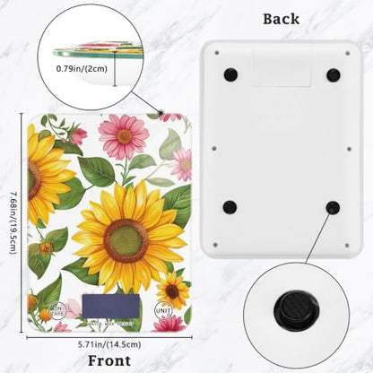 Food Scale Kitchen Digital Scale Food Ounces and Grams Dieting Baking Cooking Waterproof Glass Panels LCD Display,4 Units Scale Tare Function Sunflower White - color: Sunflower 34