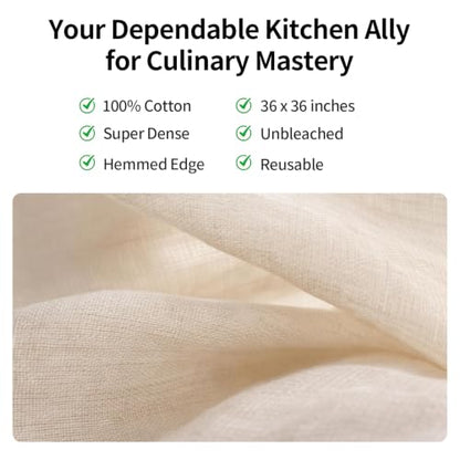 Reusable Cheesecloth,Grade 100,36x36 Inch Hemmed Cheese Cloth for Straining Craft,100% Cotton Unbleached Cloth Strainer for Cooking,Baking,Juicing,Cheese Making,Ultra Fine and Dense,Washable - size: 36*36 inch*1 PCS
