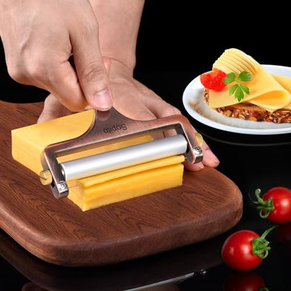 Sopito Cheese Slicer Stainless Steel with 3 Extra Wires Great for Cheddar, Gruyere, Raclette, Mozzarella Cheese Block, Adjustable Thickness, Copper - color: Copper