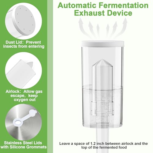 Fermentation Kit for Wide Mouth Mason fermentation Jar,pickling/sauerkraut kit with 4 Glass Fermentation Weights,4 Fermenting Lids,4 airlocks,5 Silicone Rings,5 Silicone Grommet （ No Jars ）