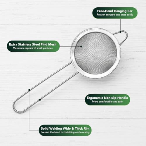 Matcha Tea Sifter Stainless Steel with Handle – Fine Mesh Sieve for Matcha Powder, Eliminates Clumps for Smooth Matcha Tea & Lattes, Dishwasher Safe Matcha Set Essential