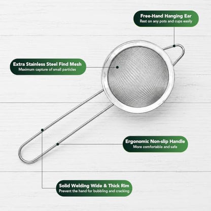 Matcha Tea Sifter Stainless Steel with Handle – Fine Mesh Sieve for Matcha Powder, Eliminates Clumps for Smooth Matcha Tea & Lattes, Dishwasher Safe Matcha Set Essential
