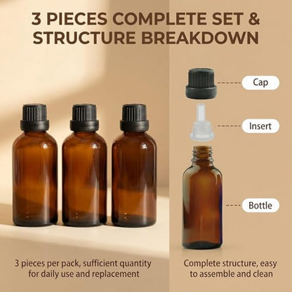 erioctry 3PCS 100ml/3.4oz Empty Amber Glass Bottle with Orifice Reducer and Black Cap for Essential Oils Aromatherapy Cosmetic Storage