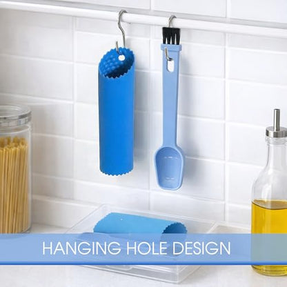 Silicone Garlic Peeler Tube Roller with Brush, 2-in-1 Kitchen Gadget Set, Measuring Spoon with Cleaning Brush (5ml & 3ml) and Silicone Garlic Peeler, Easy-Clean Kitchen Utensils with Hanging Loops - color: Peeler+ Spoon