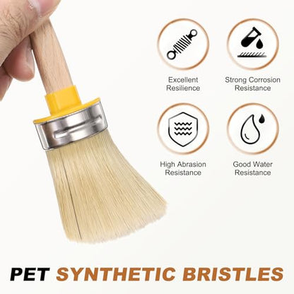 uxcell 5 Pcs Wax Paint Brushes, 2 x 1.2 Inch Chalk Stencil Brush, Oval PET Fiber Bristle with Wood Handle, Painting Tool for Furniture DIY Home Decor Art Crafts, Yellow - size: 2 x 1.2 Inch