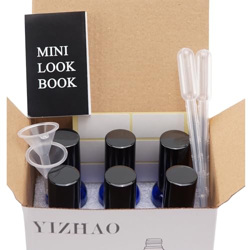 YIZHAO Amber Glass Spray Bottles 2oz, with Small Fine Mist Spray, Metal Cap, Refillable for Essential Oil,Travel,Cleaning,Perfume,Aromatherapy,Makeup – 6 Pcs - color: Amber, size: 50ml-6