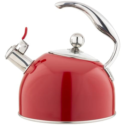 Viking 3-Ply Stainless Steel Tea Kettle, 2.6 Quart Stovetop Hot Water Pot with Tempered Glass Lid, Ergonomic Handle, Induction Ready, Red - color: Red