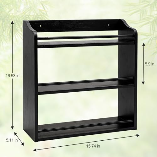 3 Tier Bamboo Spice Rack,Seasoning Jars Rack Shelf Spice Organizer for Kitchen Counter or Wall Mounting (Black) - style: Tiered Shelf Black