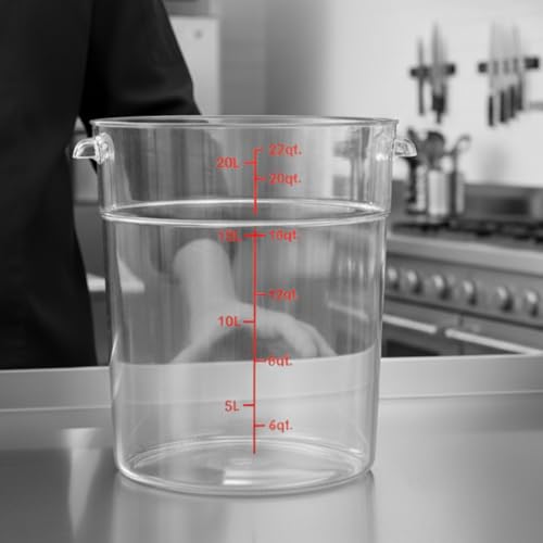 TrueCraftware- 22 Quart Clear Round Food Storage Container Polycarbonate- Commercial Reusable Food Container Canister with Measurement Markings for Meal Prep Pantry Kitchen - size: 22 Quart