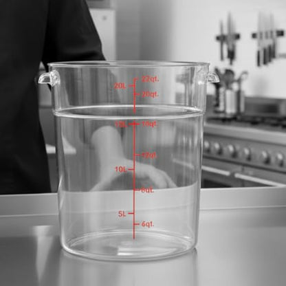 TrueCraftware- 22 Quart Clear Round Food Storage Container Polycarbonate- Commercial Reusable Food Container Canister with Measurement Markings for Meal Prep Pantry Kitchen - size: 22 Quart