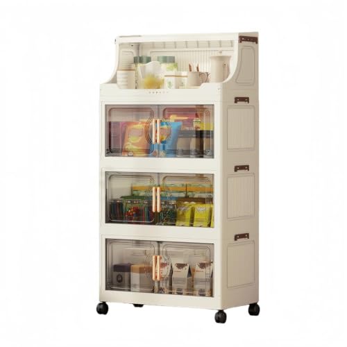 174QT Stackable Storage Bins with Lids & Rack, 4 Tier Large Capacity Foldable Storage Cabinet, Clear Collapsible Pantry Organizer for Home, Kitchen, Bathroom, Dorm, Office - color: Clear, size: 4 Tier 43.5QT