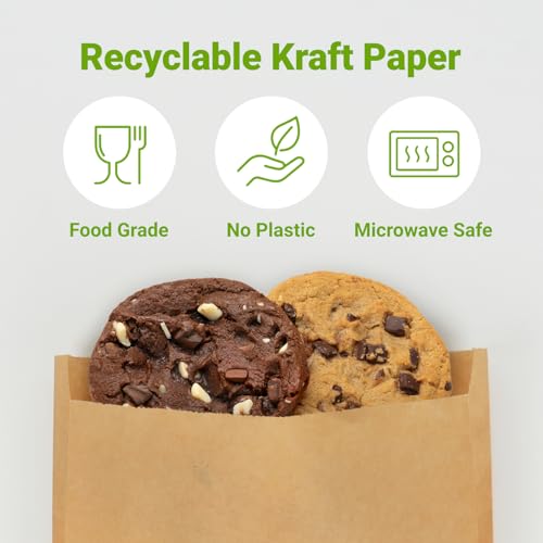 200 Pack Paper Sandwich Bags with Seal Stickers, 6"×8"×1" Unbleached Natural Kraft Paper Bakery Bags for Lunch Packing, Cookies, Treats, Snacks, Pastry, Baked Goods - color: Brown