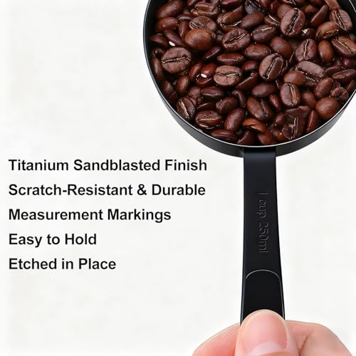 Bopei Measuring Cups and Spoons Set, Titanium-Plated Matte Black Stainless Steel 10 Piece for Cooking and Baking (5 Cups + 5 Spoons All Black) - color: All Black