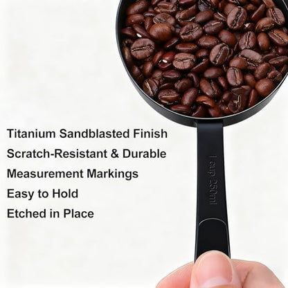 Bopei Measuring Cups and Spoons Set, Titanium-Plated Matte Black Stainless Steel 10 Piece for Cooking and Baking (5 Cups + 5 Spoons All Black) - color: All Black