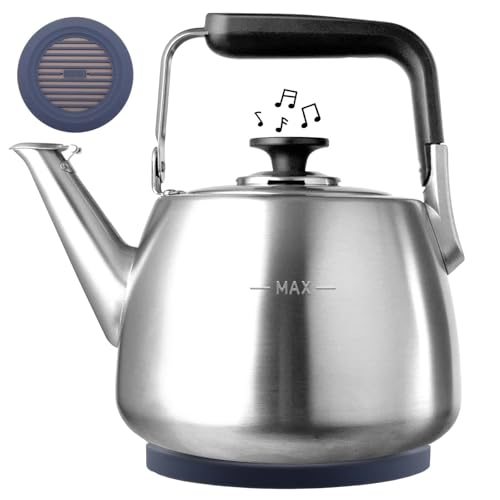 Tea Kettle, Whistling Stovetop Tea Kettle, Large Capacity Teapot Suits for All Heat Source, Professional Fast Heat Technique Teapot with Thick Body and Bottom, Durable and Sturdy Tea Pot