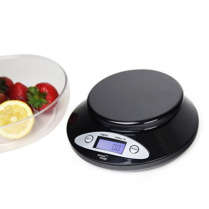 Smart Weigh Digital Kitchen Scale with Removable Bowl – 11lb/5kg Capacity, 0.1oz/1g Precision – High Accuracy Food Scale for Baking, Cooking & Meal Prep (Black)