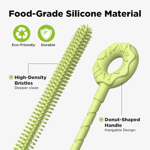 Silicone Straw Cleaner Brush, 2 Pcs Reusable Cleaning Brushes for Straws, 6mm&9mm, Green - color: Green