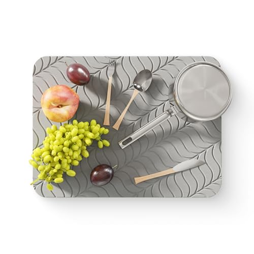 Deepstone Diatomite Stone Dish Drying Mat – Fast-Drying Natural Diatomaceous Earth Kitchen Countertop Drying Board – Super Absorbent & Non-Slip, 16 x 12 in (Gray) - color: Gray