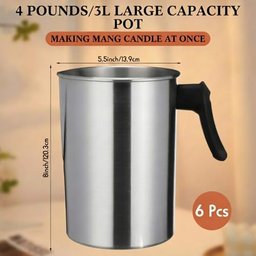 Ziliny 6 Pcs Candle Making Pouring Pot Wax Pouring Pitcher with Dripless Spout and Heat Resisting Handle Aluminum Wax Melter for Christmas DIY Candle Making Kits Gift (3 L) - size: 3 L
