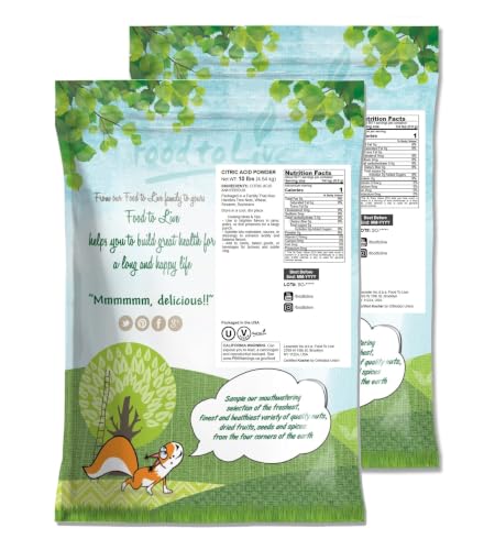 Food to Live Citric Acid Powder, 20 Pounds - Anhydrous, Fine Granules, Food Grade Lemon Salt, Great for Cheese Making, Household Cleaner and Preservative, Good for Bath Bombs, Kosher - size: 20 Pound (Pack of 1)