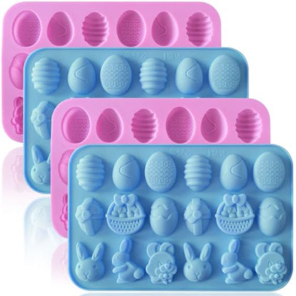 HKNMTT Easter Silicone Candy Mold 4-PACK 9 Shaped Egg Rabbit 72 Cavities Chocolate Mould Wax Melt Tray for Gummies Cupcake Decor Kids Holiday Gift Fudge Making Set - style: Easter - 4 PCS
