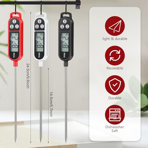 Copkim 12 Pcs Instant Read Meat Thermometer with Long Probe 9.65 Inch Kitchen Cooking Food Candy Waterproof Digital Thermometer for BBQ Water Milk Yogurt Liquid Cooking (Black,White,Red) - color: Black, White, Red
