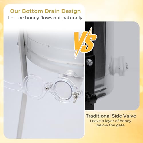 Goplus 3 Frame Honey Extractor, Stainless Steel Manual Honey Spinner with Bottom Gravity Flow Gate & Clear Lid, Honeycomb Drum Spinner, Adjustable Height Apiary Centrifuge Equipment for Home Apiary