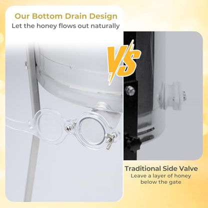 Goplus 3 Frame Honey Extractor, Stainless Steel Manual Honey Spinner with Bottom Gravity Flow Gate & Clear Lid, Honeycomb Drum Spinner, Adjustable Height Apiary Centrifuge Equipment for Home Apiary