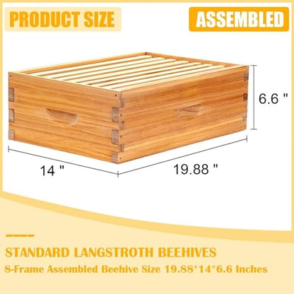 Frame Assembled Medium Bee Hive Super Box - Beeswax Coated Beehive Kit for Beekeepers, Includes 10 Wooden Frames and Waxed Foundations, Standard Langstroth Size
