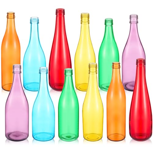 Zhehao 12 Pcs Colored Glass Bottles Colorful Empty Wine Bottles Decorative Glass Bottle for Bottle Tree Garden Yard Outdoor Home Decor(Light Rainbow Color,Cone) - color: Light Rainbow Color, style: Cone