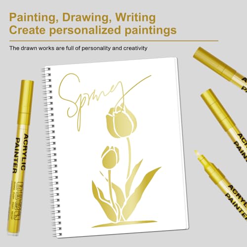 Acrylic Paint Pens Waterproof Markers 2 Gold Permanent Marker Pens Acrylic Pens for Rock Painting Glass Stone Ceramic Metal Fabric Pebble Painting pens Craft Supplies - color: Gold