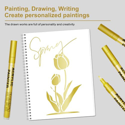 Acrylic Paint Pens Waterproof Markers 2 Gold Permanent Marker Pens Acrylic Pens for Rock Painting Glass Stone Ceramic Metal Fabric Pebble Painting pens Craft Supplies - color: Gold