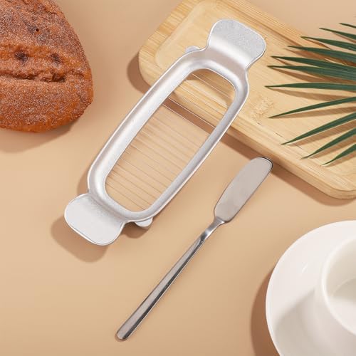 Cheese Butter Slicer, Stainless Steel Cheese Cutter Ergonomic Wires Butter Cutter Single Stick Even Slicer for Portion Control Kitchen Food Tool with Butter Spatula for Butter Block (Silver) - style: Butter Slicer+Butter Spatula