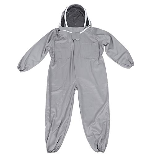 Grey One Piece Beekeeping Suit with Double Zippers Made of Polyester Cotton Blend Providing Full Body Protection with a 16.5in Hood L XL XXL for Both Professional Amateur B