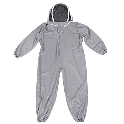 Grey One Piece Beekeeping Suit with Double Zippers Made of Polyester Cotton Blend Providing Full Body Protection with a 16.5in Hood L XL XXL for Both Professional Amateur B