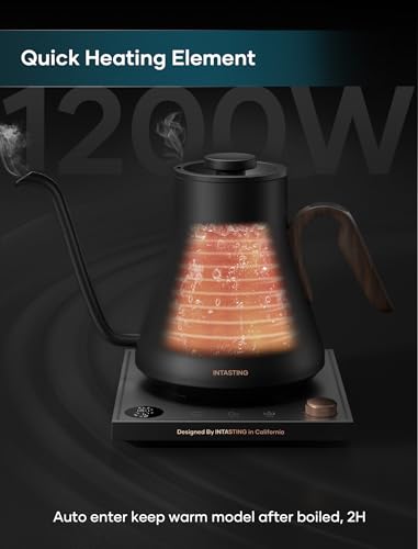 INTASTING Electric Kettle, Gooseneck Electric Kettle, ±1℉ Precise Temperature Control, Stainless Steel Interior, Quick Heating for Pour Over Coffee, Tea & Boiling Water, 0.9L (Matte Black) - color: Matte Black