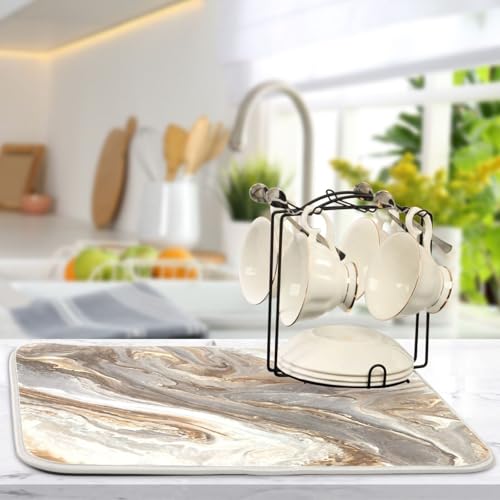 Brown Grey Marble Dish Drying Mat Absorbent Microfiber Dish Drying Pad Drainer Mats for Kitchen Counter 18 x 24 In - size: 18x24in