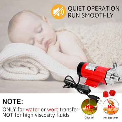 MRbrew Wort Pump With Switch Stainless Steel Magnetic Beer Pump Brewing for Wort Transfer, 1/2”NPT Thread Head 110V Quiet Operation Excellent High Temperature Resistance System for Homebrew - size: Red Pump (Switch)