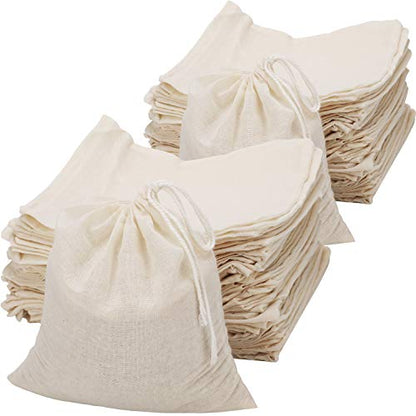 Pangda 100 Pieces Drawstring Cotton Bags Muslin Bags for Storage, Teas, Spices, Soaps, Candy, Jewellery, Wedding Party Favors and DIY Craft Home Decor (7.9 x 7 Inches) - size: 7.9 x 7 Inches