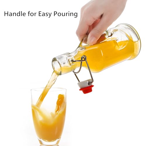 Tebery 10 Pack Swing Top Glass Bottle, 8.5 Oz Clear Beer Kombucha Brewing Bottles with Airtight Lid, Flip Top Fermentation Bottle with Handle for Kefir Oil Vinegar Vanilla Extract Carbonated Drink