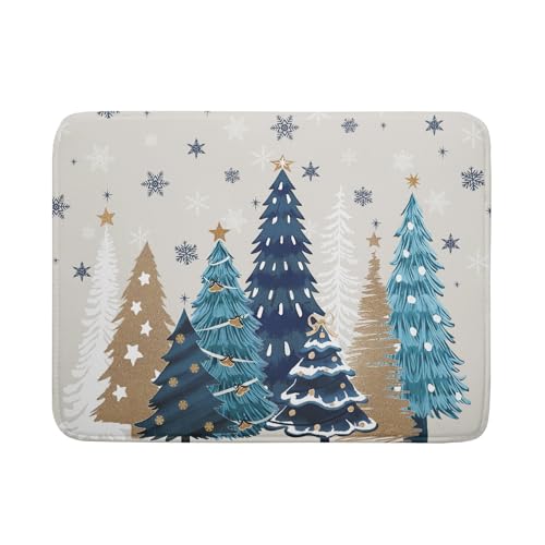 Christmas Tree Dish Drying Mat for Kitchen Counter 24x18 Inch Xmas Snowflake Drying Mat with Absorbent Reversible Microfiber House Blue Trees Dish Drainer Mats Rack Pad for Coffee Countertop Protector - color: Blue Tree, size: 24" x 18"