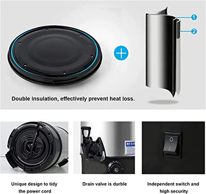 INTBUYING Stainless Steel Large Capacity Commercial 110V Hot Water Dispense Boiler Instant Boiling Machine Heater Electric Kettle Temperature Control for Coffee Tea with Faucet Tap-15.4L - size: 16.3 Quarts