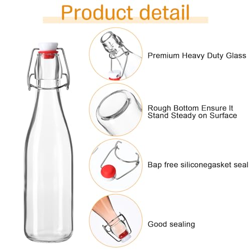 Maxdot 24 Set Swing Top Glass Bottles 8/12/18oz Flip Top Beer Brewing Bottles with Stopper Lids for Home Brewing Beer, Juice, Tea, Wine, Fermentation, Kombucha, Mead, Vinegar Bonus 2 Pourers