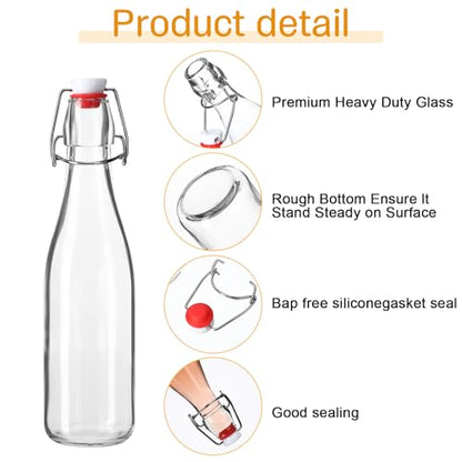 Maxdot 24 Set Swing Top Glass Bottles 8/12/18oz Flip Top Beer Brewing Bottles with Stopper Lids for Home Brewing Beer, Juice, Tea, Wine, Fermentation, Kombucha, Mead, Vinegar Bonus 2 Pourers