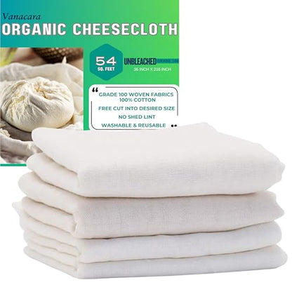 Premium Unbleached Cheesecloth – 54 Sq Ft – Grade 90 Ultra-Fine 100% Natural Cotton for Straining, Cooking, and Crafting